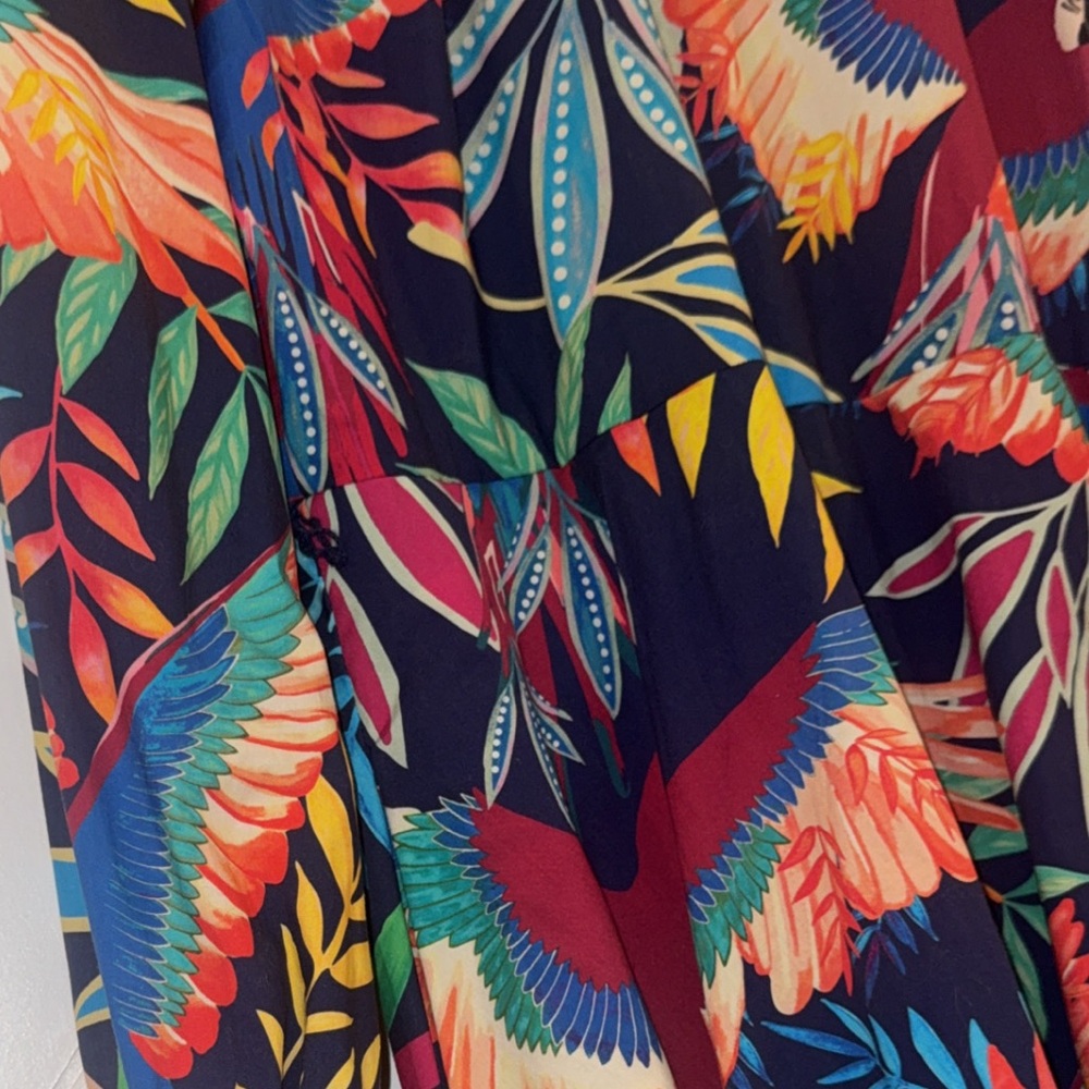 ANTHRO FARM RÍO AVES MINI DRESS smocked poplin lined bright bold color LARGE - Picture 10 of 13